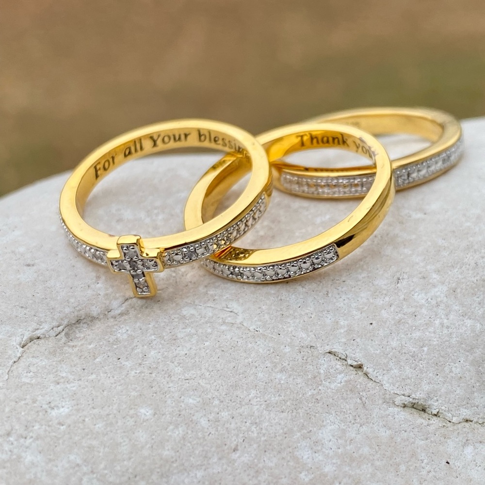 Danbury Mint Stackable Diamond Ring Set Cross Tri… - image 6